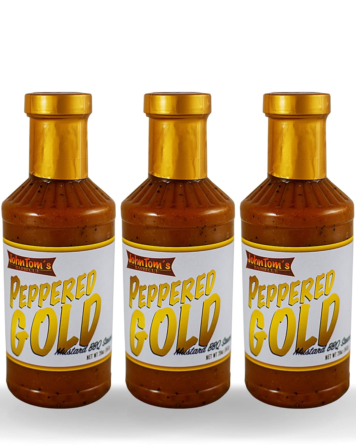 JohnTom's Peppered Gold Barbecue Sauce - Gourmet BBQ Sauce (20 oz 3 Pack) - Made with All Natural Ingredients. Good as Brisket Marinade, Dipping Sauce, Meatballs, Pulled Pork, Veggies, Ribs, and Wings