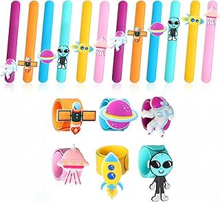 12 Pieces Outer Space Slap Bracelets Space Silicone Wristbands