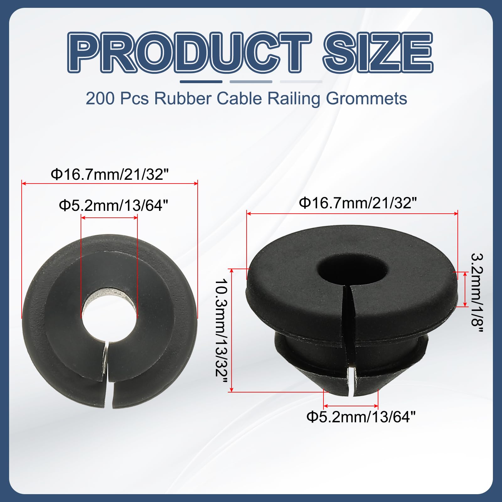 PATIKIL 200PCS Passacavi In Gomma Per Cavi Da 1/8" 3/16" 5/32", Kit Hardware Passacavi Per Tubi Metallici Corrimano Cavo Protettivo Per Cavi D'acciaio, Nero