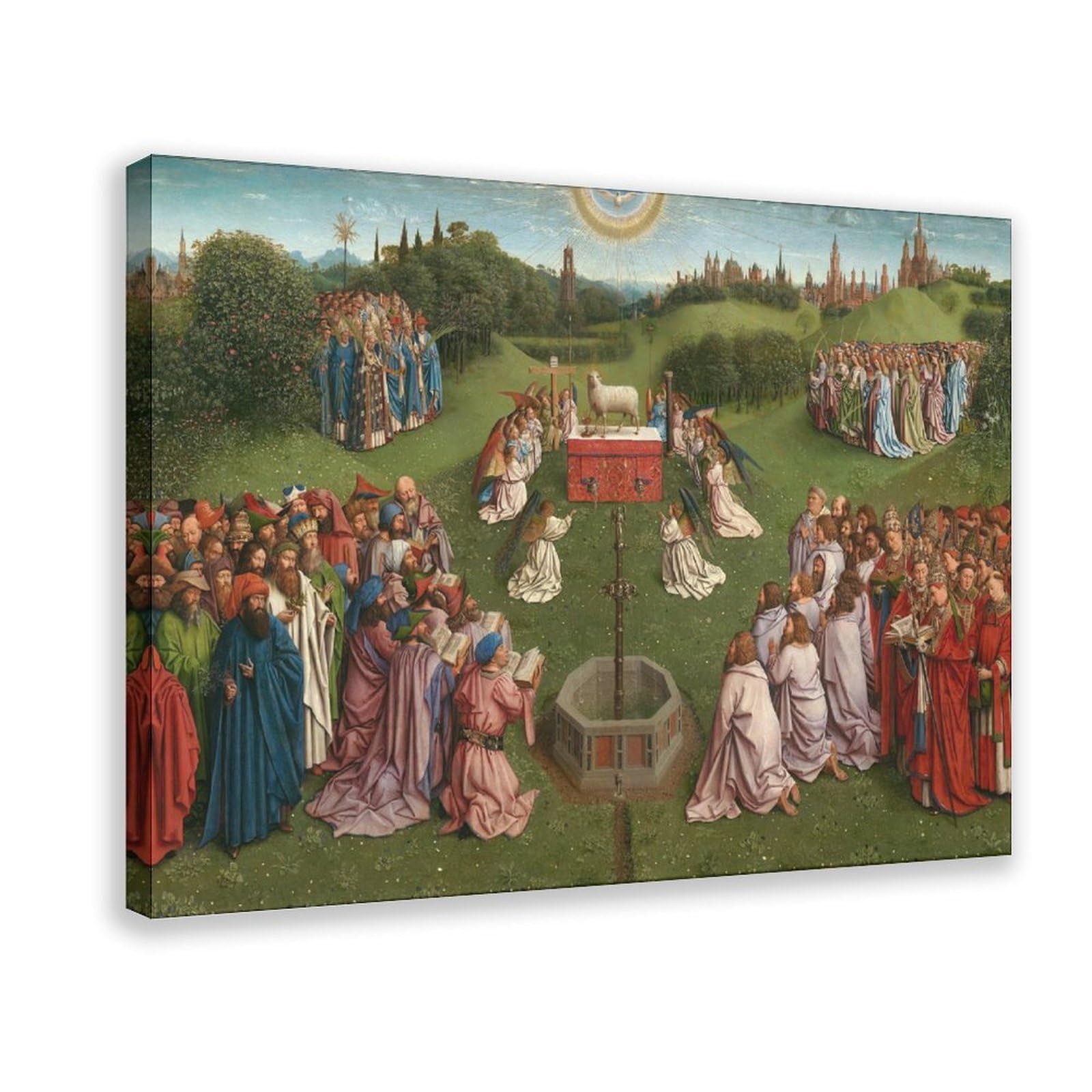DFJyjFGJJ Jan Van Eyck,Adoration of The Lamb,Ghent Altarpiece,famous Art Prints Canvas Wall Art Print Poster For Home School Office Decor 24" L X 36" W
