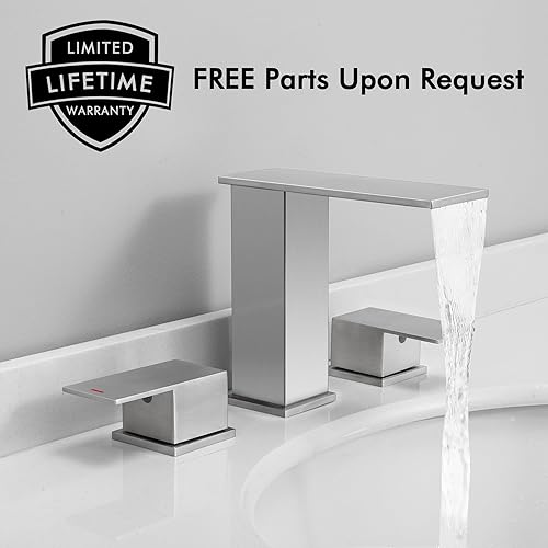 Miniatura 4 de KES Grifos de baño para fregadero de 3 agujeros, grifo de lavabo de baño generalizado en cascada, grifo de tocador de 8 pulgadas con líneas de