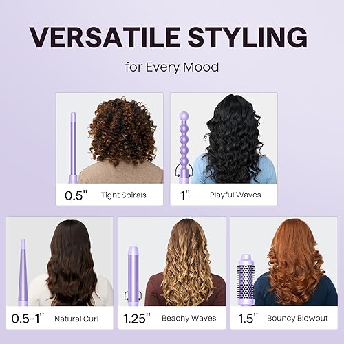 Miniatura 8 de Wavytalk Rizador 5 en 1, juego de rizador con cepillo rizador y 4 varitas de cerámica intercambiables (0.5 a 1.25 pulgadas), calentamiento