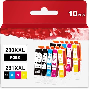 عبوة من 10 خراطيش حبر 280XXL 281XXL 280 281 XXL لطابعة TR8620a TR8600 TR8620 TR8520 لاستبدال الحبر لطابعة Canon PGI-280 CLI-281 XL إلى TR7520 TS702a TS9520 TS9521C TS6120 TS6220 TS9120 TS6320 TS8220