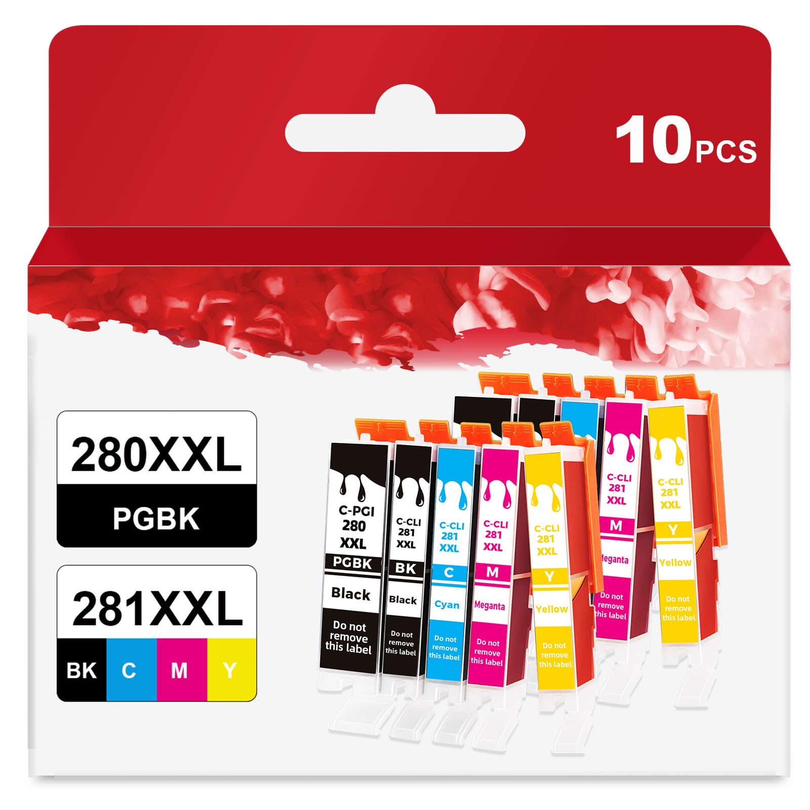 10 Pack 280XXL 281XXL 280 281 XXL Ink Cartridge to TR8620a TR8600 TR8620 TR8520 Ink Replacement for Canon PGI-280 CLI-281 XL to TR7520 TS702a TS9520 TS9521C TS6120 TS6220 TS9120 TS6320 TS8220 Printer