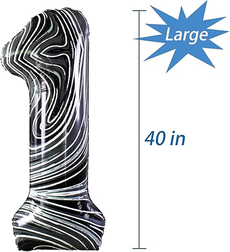 Miniatura 2 de Tellpet Globo del número 9 para decoración de fiesta de 9 cumpleaños, 40 pulgadas, ágata de mármol negro