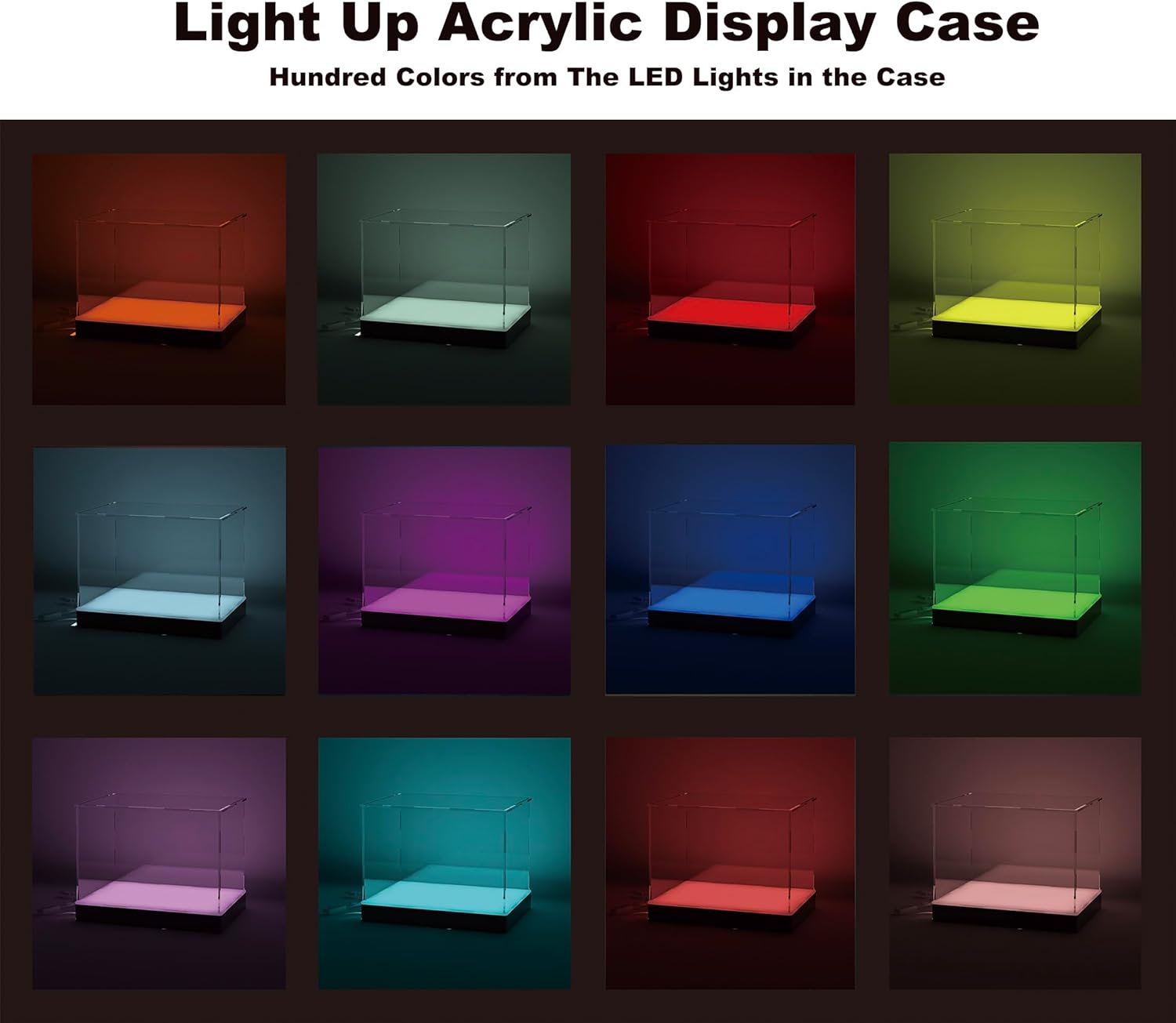 Acrylic Display Case with Ball Stand and USB RGB Lights, Light Up Acrylic Display Box with Controller APP Music Sync for Full-Size Rubby Ball and Soccer, 12’’(L) x8’’(W) x8’’(H’’)