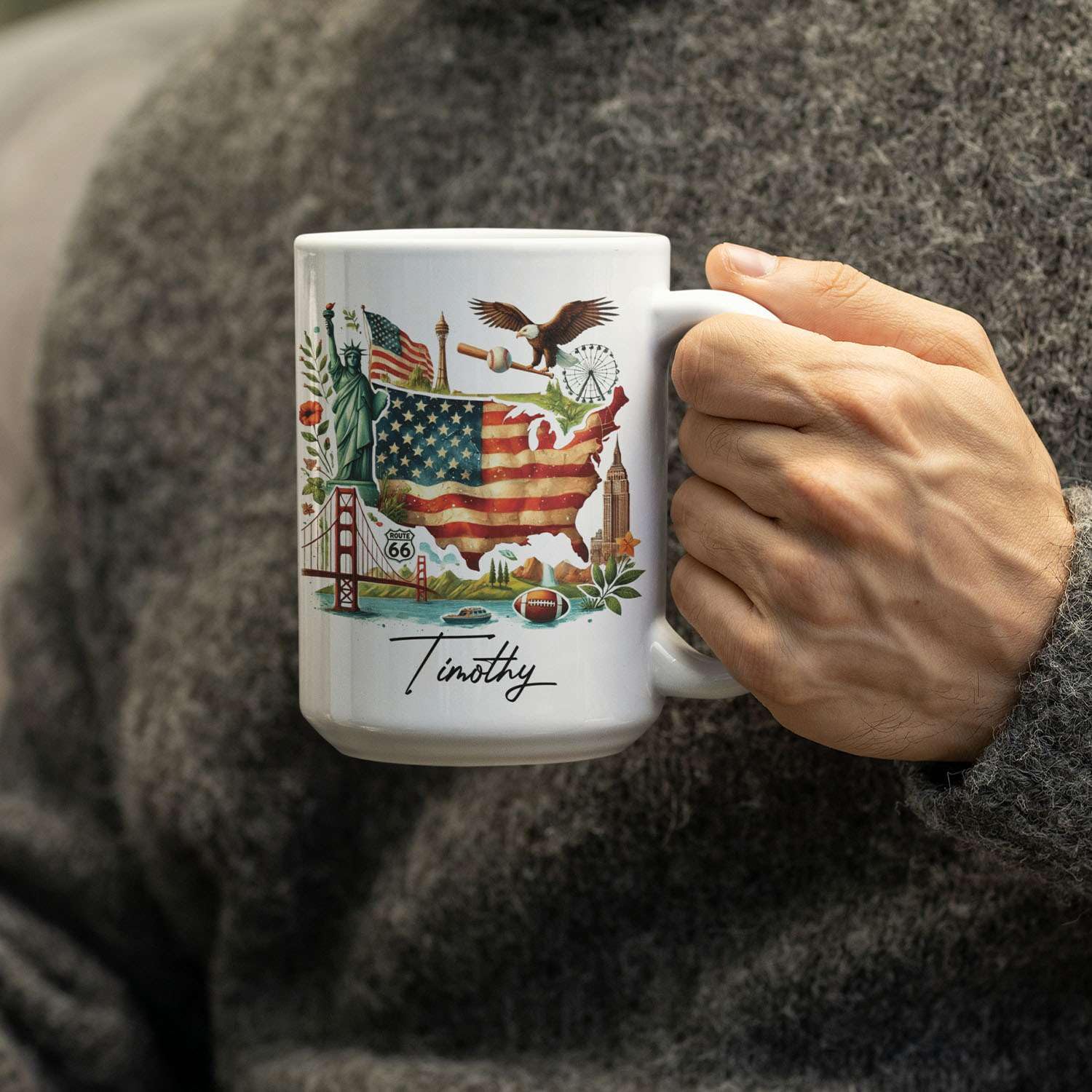 Amazon.com: Custom Name Coffee Mug 11oz 15oz, Unique USA Map with American  Flag Ceramic Cup, Personalized Statue Of Liberty and Landmarks White Mug,  Patriotic Coffee Cup, Gifts for Travelers : Home &