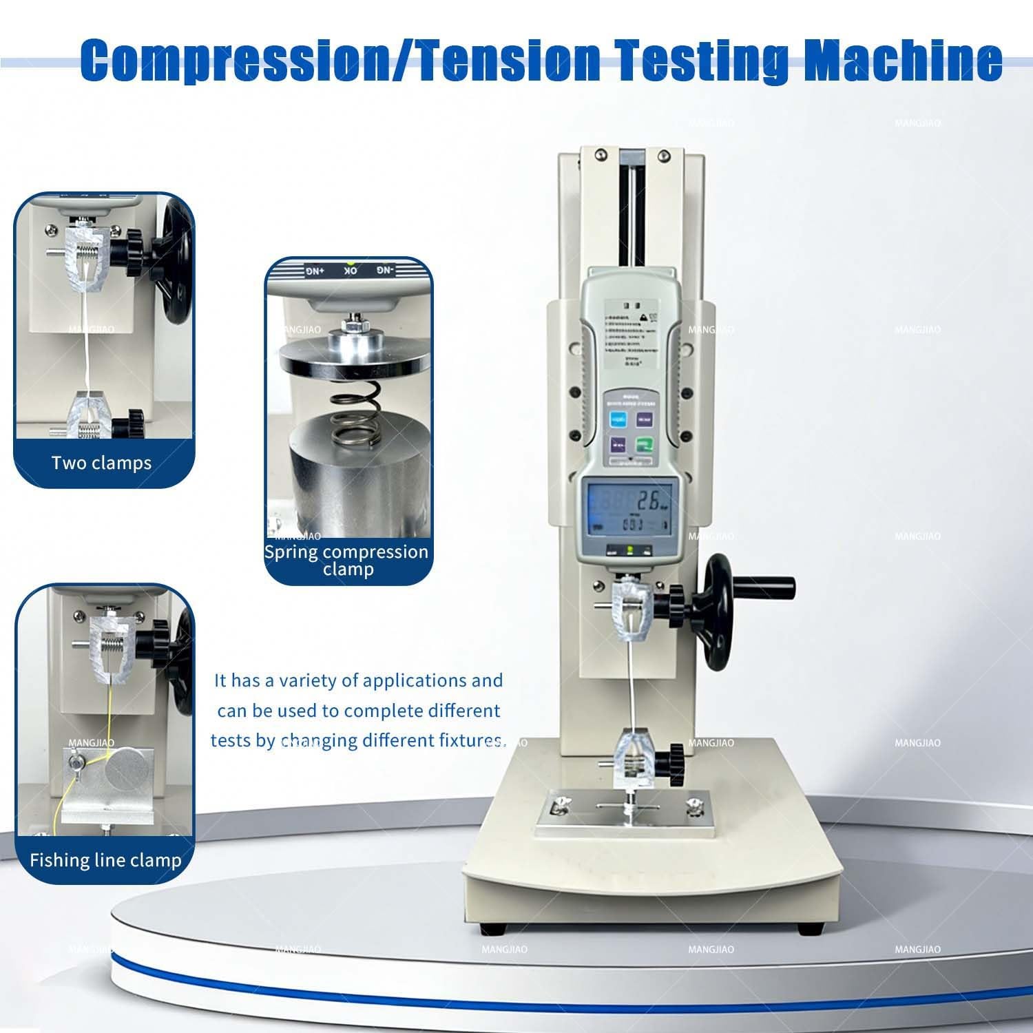 300mm Stroke Tensile Tester, Digital Force Gauge Combo, Allows Extended Travel for Elongation and Compression Tests. with Five Probes and Versatile Clamps, from Fishing(with Ruler,1000N)
