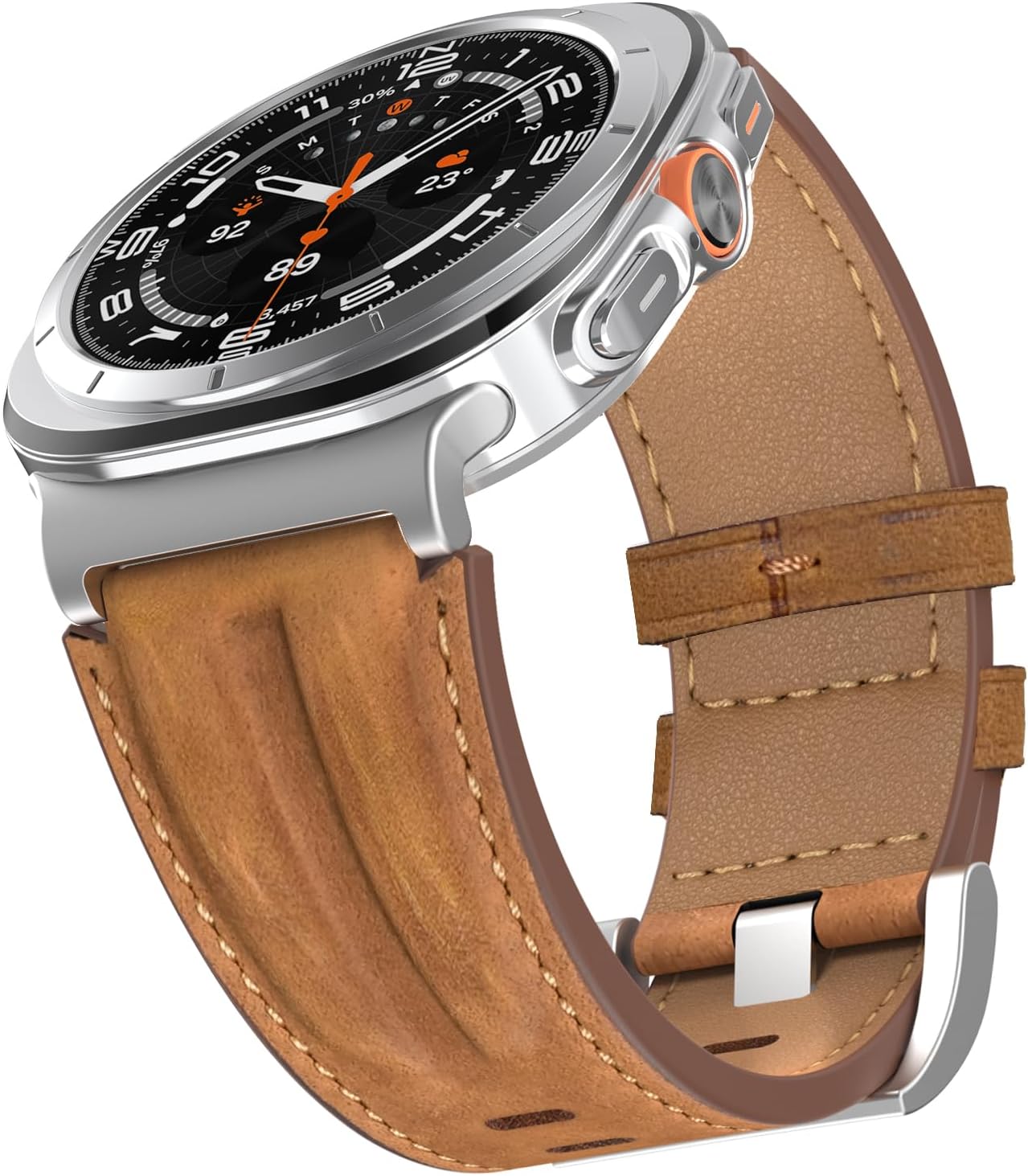 Top Grain Genuine Leather Band Compatible with Samsung Galaxy Watch Ultra Bands 47mm(2025/2024), Rugged Metal Connector Handcrafted Vintage Samsung Watch Strap for Men Women