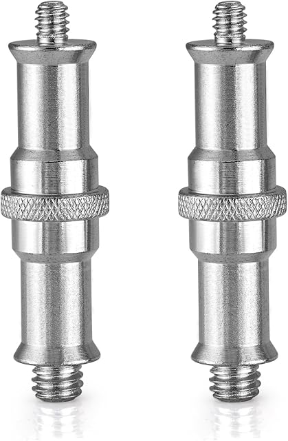 Neewer 2 Pieces Standard 1/4 to 3/8 inch Metal Male Convertor Threaded Screw Adapter Spigot Stud for Studio Light Stand, Hotshoe/Coldshoe Adapter, Ball Head, Wireless Flash Receiver, Trigger