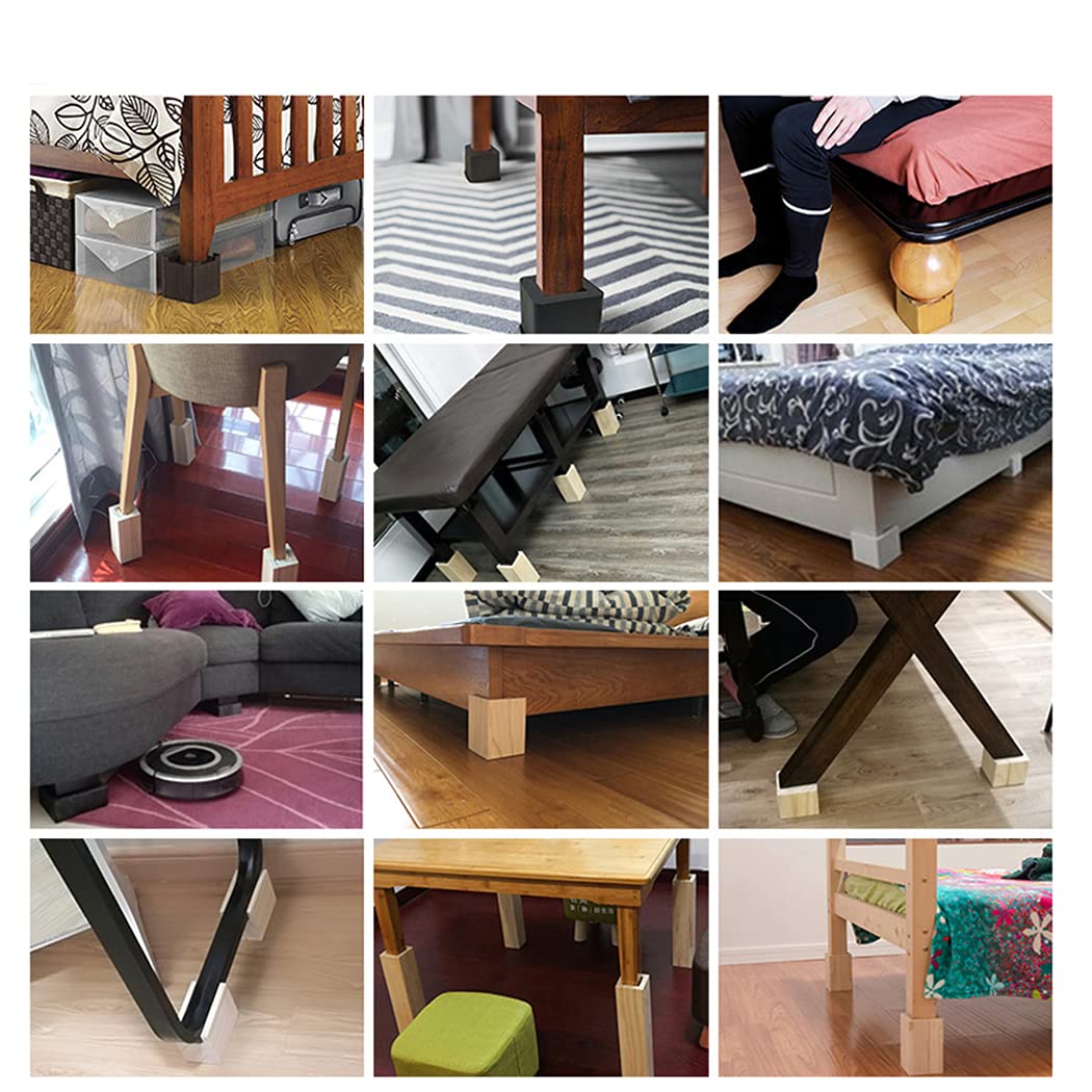 Elevadores de Madera para Camas, Elevadores de Muebles de Madera Color Madera 8x8cm 3-15cm Alturas 4 Piezas | 15cm