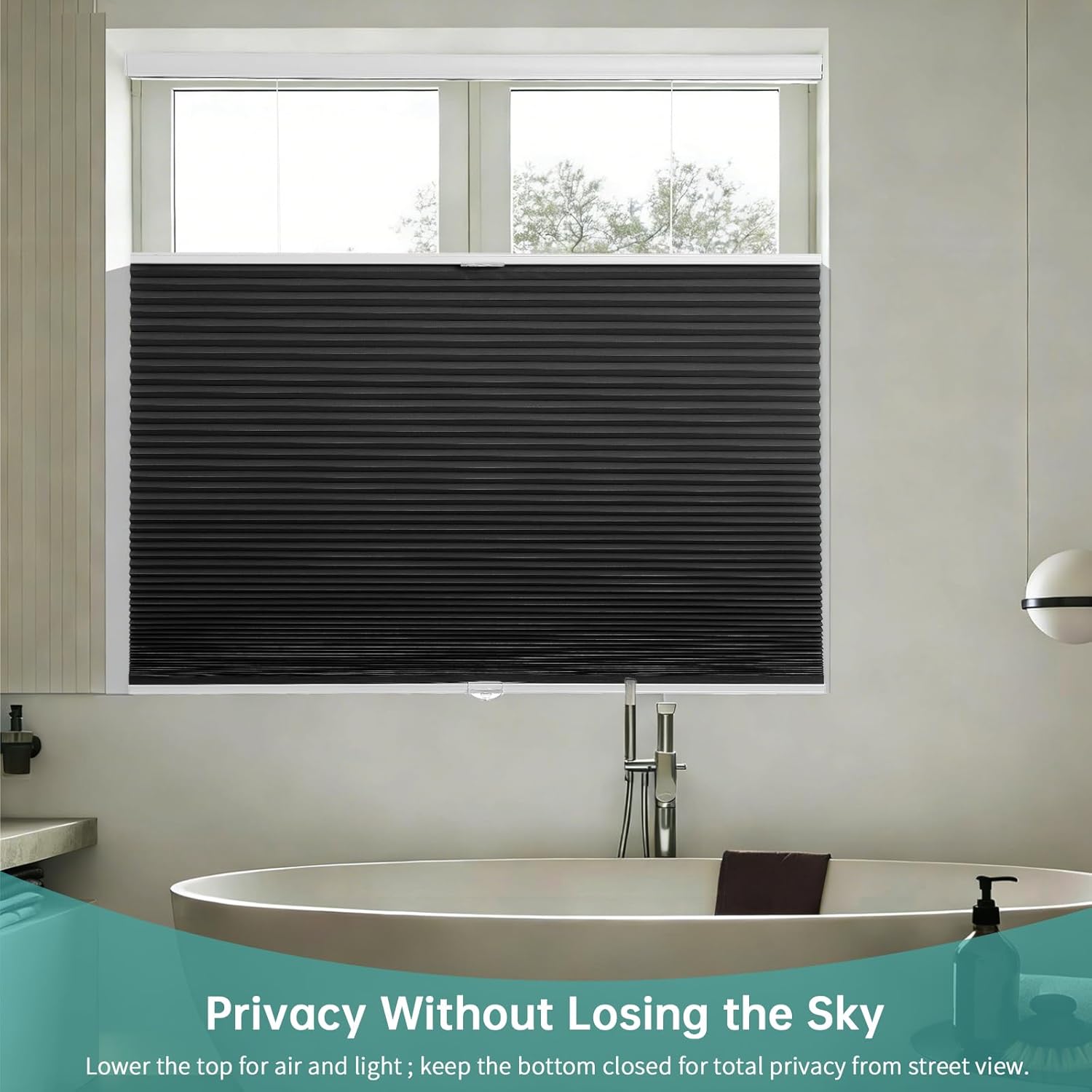 Changshade Top Down Bottom Up Blackout Cellular Shades, Cordless Honeycomb Blinds for Windows, Light Blocking & Total Privacy for Day Sleepers,Black,27" W*50" H