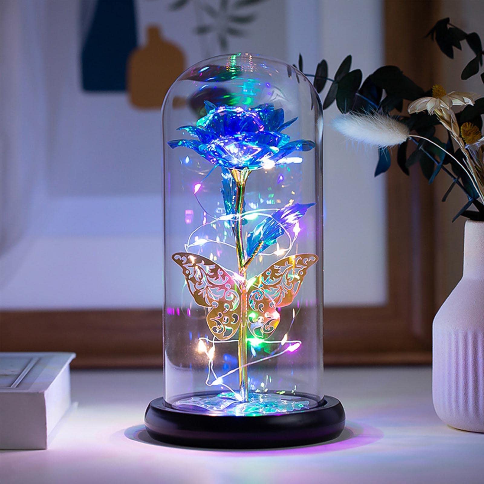 Rosa en cristal con luces – Flor LED para siempre con mariposa lámina  dorada – Rosa eterna artificial para mujeres, novia, esposa, cumpleaños,  aniversario, Acción Gracias, decoración : Amazon.com.mx: Hogar y Cocina