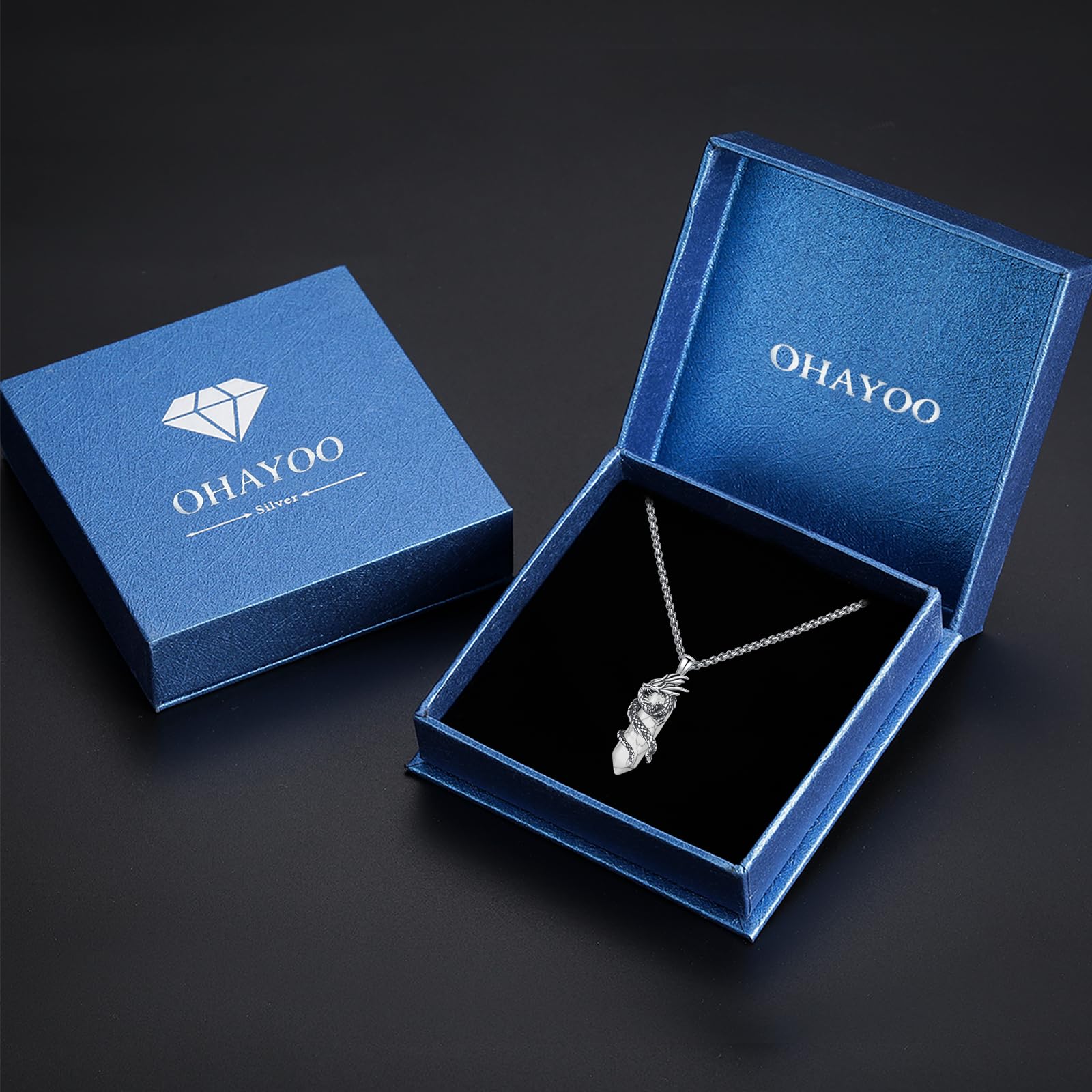 OHAYOO Drachen/Tiger Halskette Herren 925 Sterling Silber Drachen/Tiger Anhänger Kette Obsidian/Tigerauge Kette Wikinger Kette Drachen Schmuck Geschenk für Männer Frauen