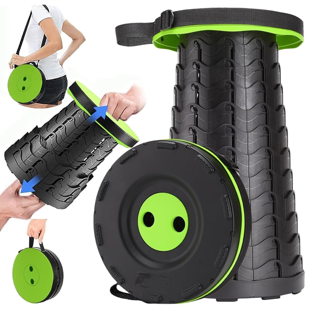 Fishboy Upgraded Collapsible Stool, 400lbs Max Weight, Lightweight But Sturdy, Portable Retractable Folding Telescoping Foldable Camping Stool for Adults Outdoor Fishing Hiking Gardening Travel BBQ