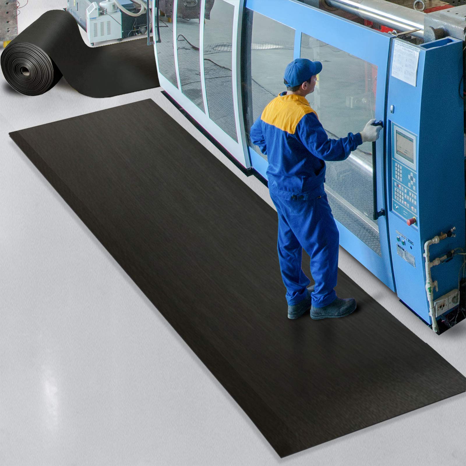Tappeto Gomma Antiscivolo al Metro -Tappeto Antifatica Ergonomico, Antistatico, Isolante per Postazione Lavoro Industriale, Officina | Superficie Granulata, 3 Colori - 60x300 cm - nero