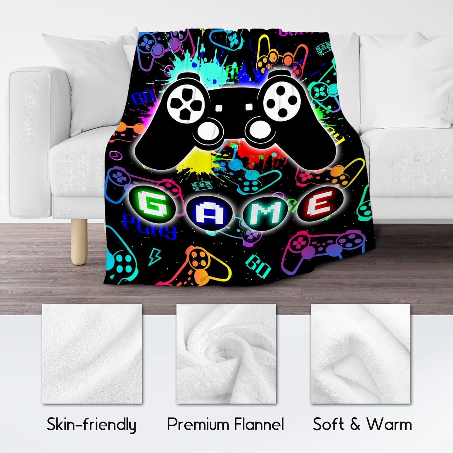 UNIKITTY Kids Blankets for Boys, Gaming Blanket Gifts for Men Adults, 40"x50" Game Accessories Gift Ideal for Teens, Flannel Fuzzy Throw Gamer Room Decor for Couch Office Sofa