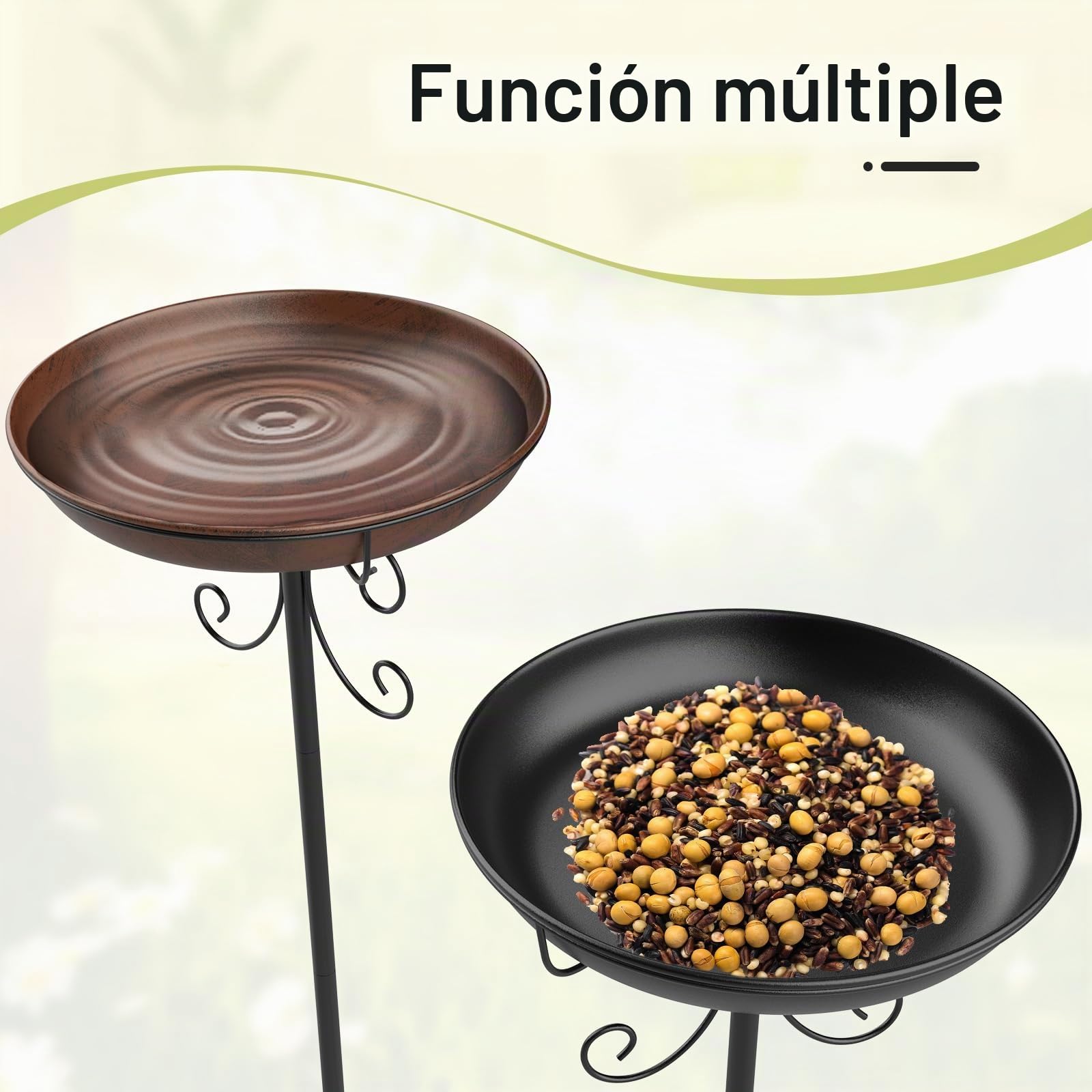 EFUTURETIME Comedero Pajaros Exterior Grande de Metal con Pie φ 26 X 90 cm Baño de Pájaros con Soporte Regulable en Altura para Balcón de Jardín, Color Bronce
