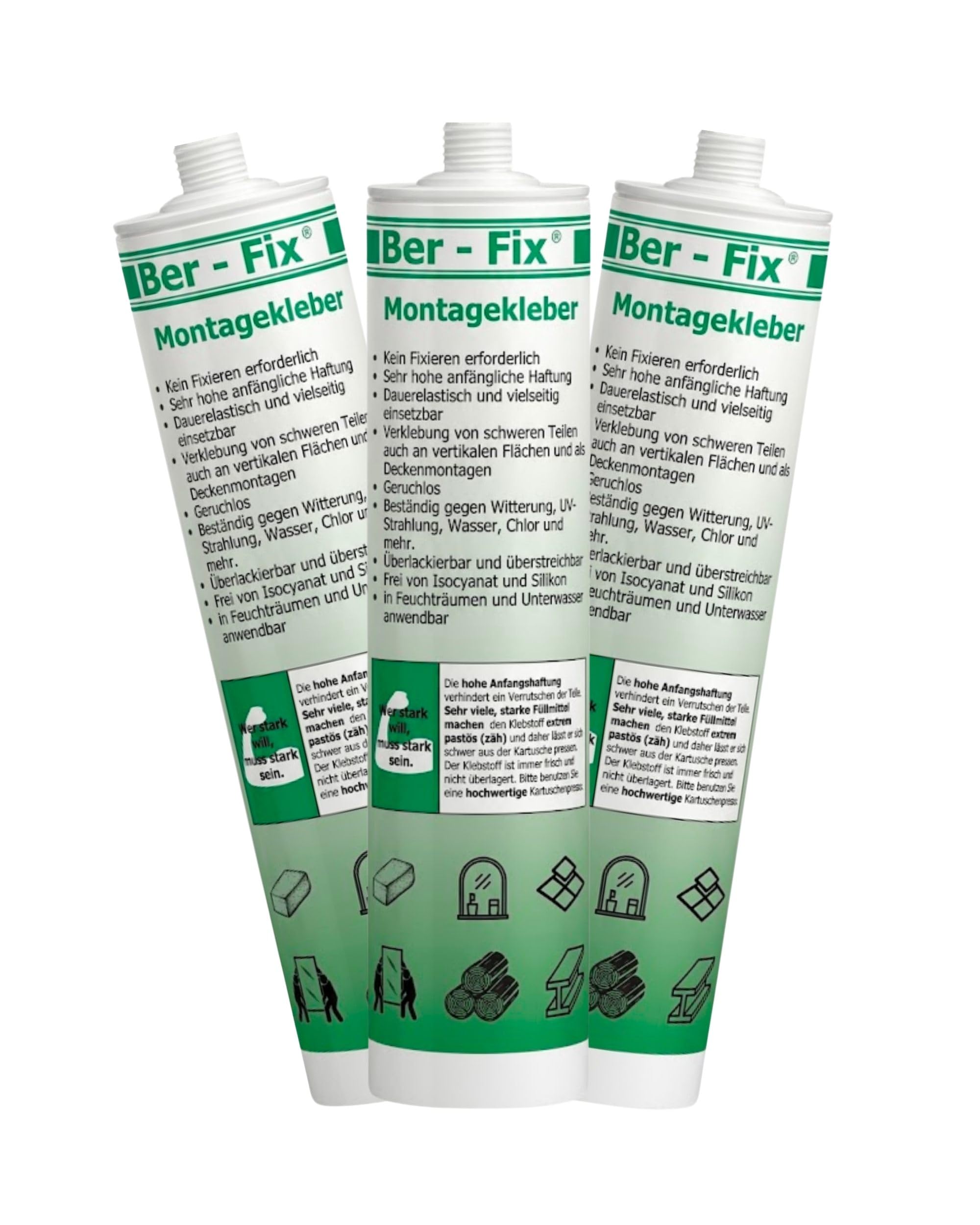 Ber-Fix Montagekleber nur Kleber extra stark weiß 3er Pack | Montagekleber nur Kleber weiß 3er Pack: Montagekleber für Kleben statt Bohren: geeignet für Leisten, Platten
