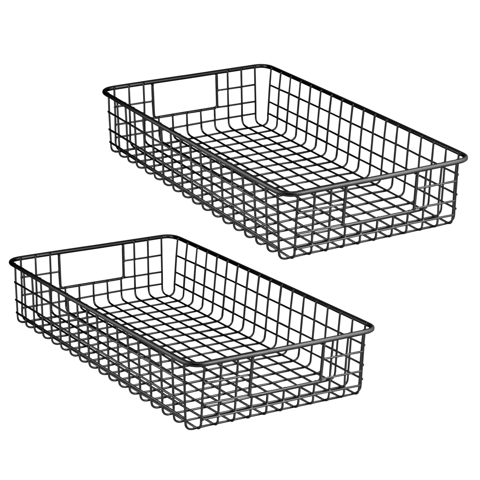mDesign 2er-Set Drahtkorb aus Metall – breiter Allzweckkorb zur Aufbewahrung auf der Arbeitsplatte, in der Küche, Speisekammer etc. – auch als Schrankkorb geeignet – mattschwarz