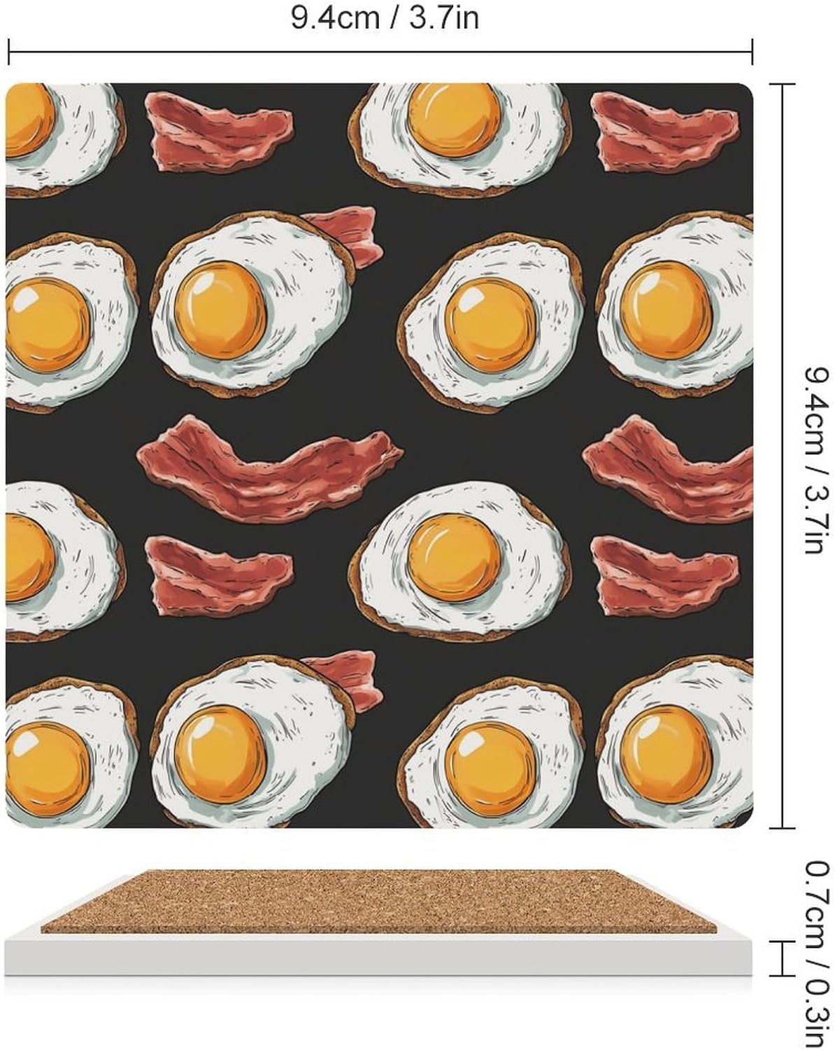 Fried Eggs Bacon Ceramic Coasters Square Drinks Coaster Coffee Table Decor Table Coaster for Home Bar