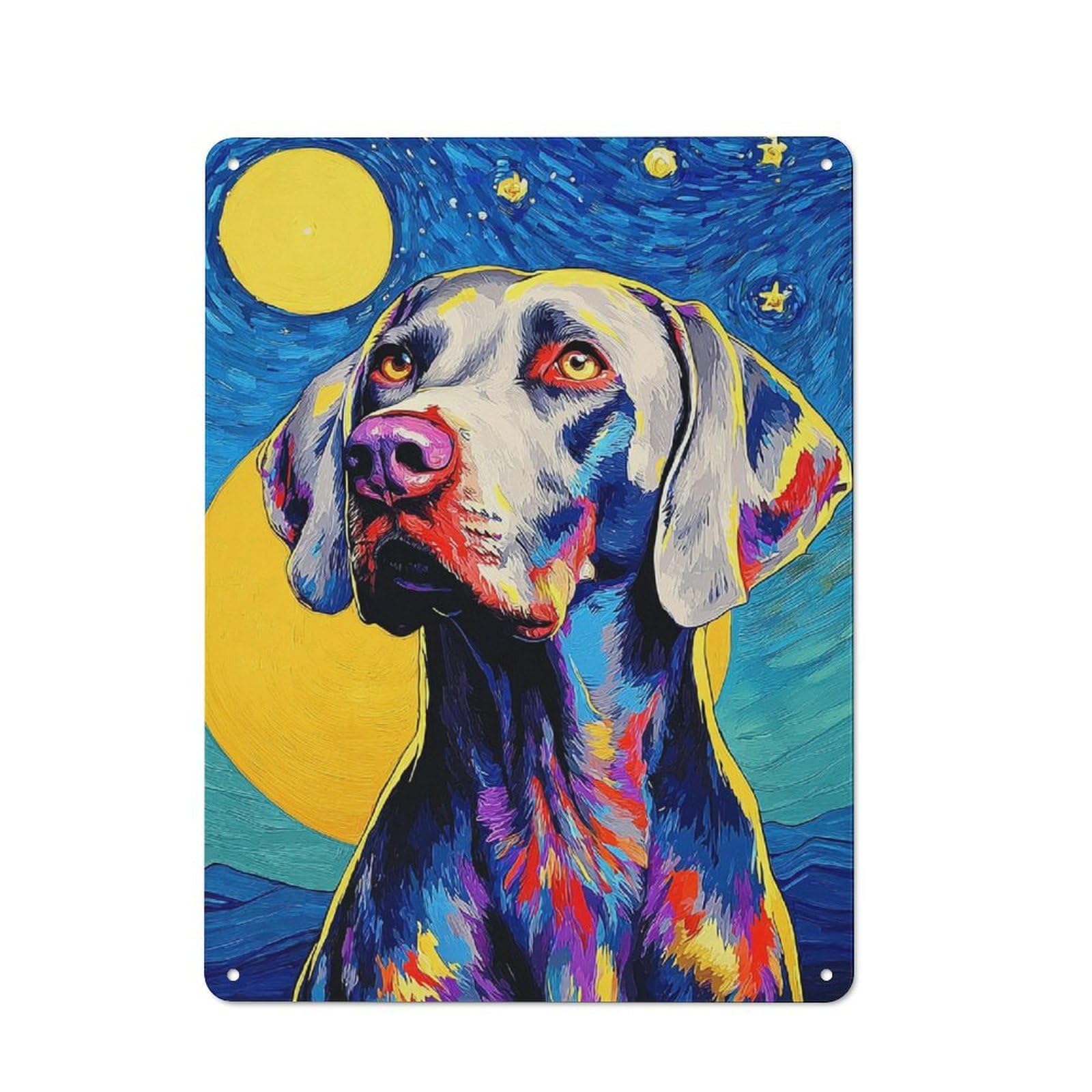 Junmoney Starry Night Dog Portrait -1 Metal Wall Art Sign 40X30cm, Vintage Vintage Wall Decor For Lounge, Study, Pub Or Wall Gallery