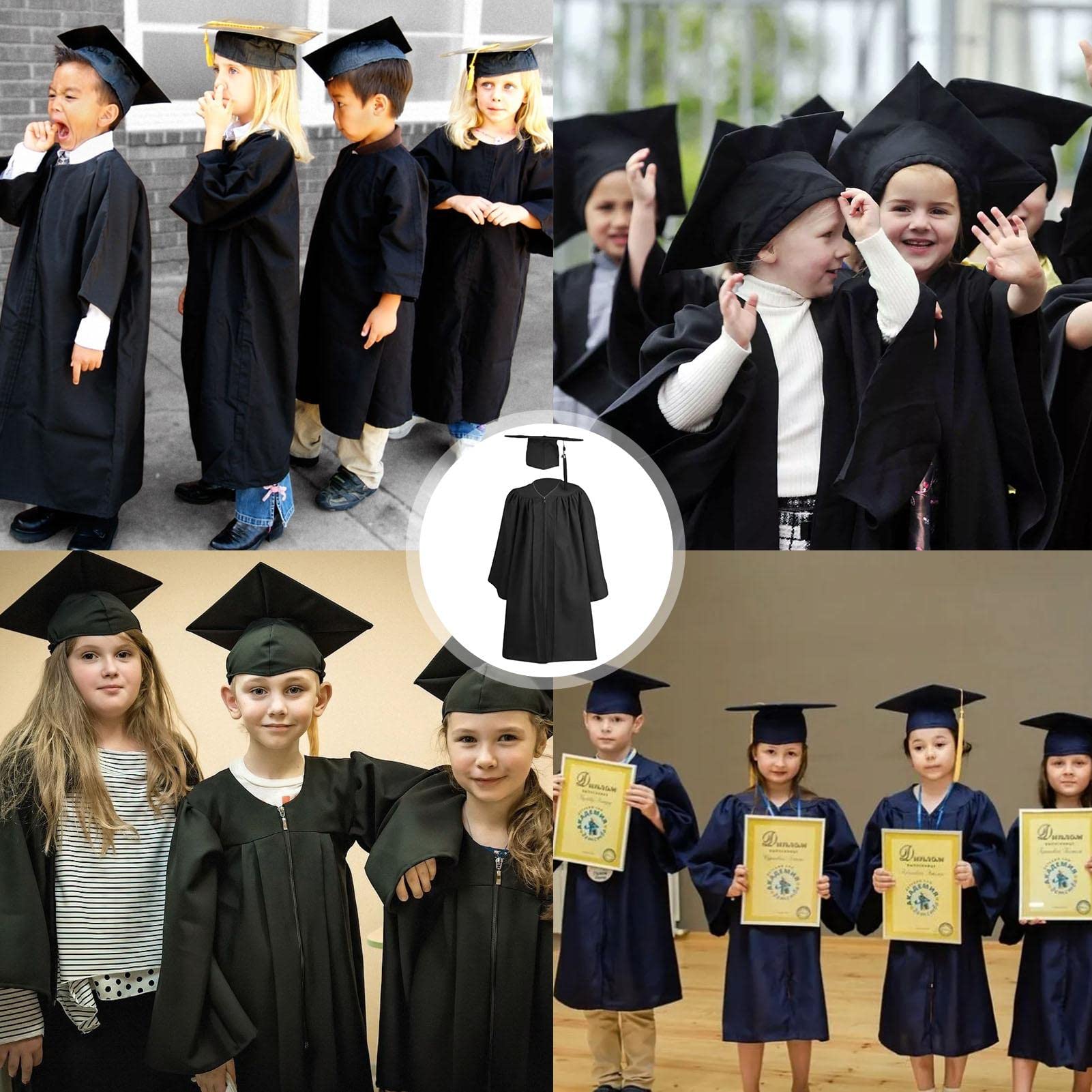 Toga y Birrete de Graduación para Niño - Gorra de Graduación Preescolar con Borla, Accesorios de Uniforme, Negro, Rojo, Azul, Verde