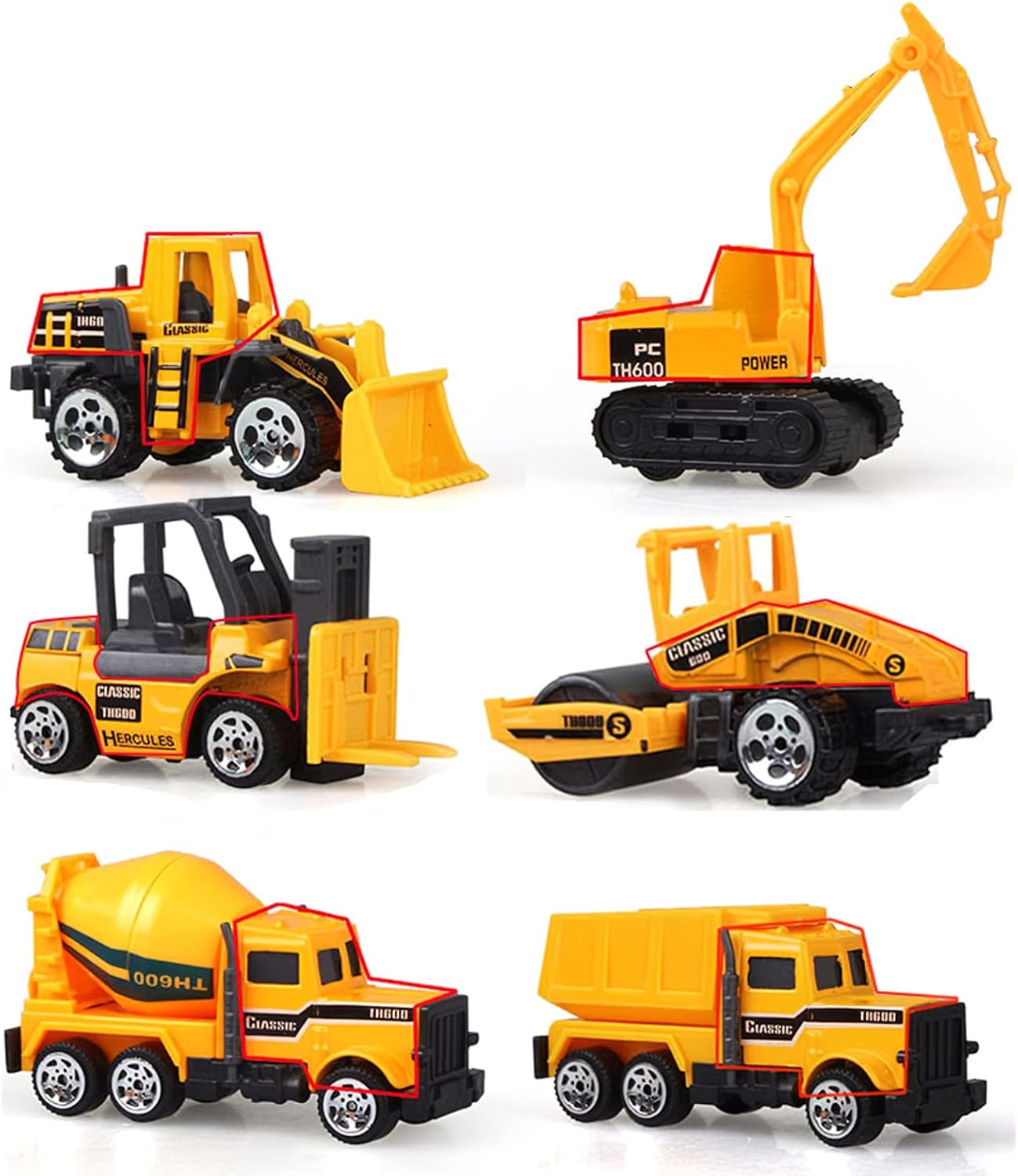 SDADS 6 in 1 Alloy DieCast Construction Truck Vehicle Carrier Truck with a Forklift Bulldozer