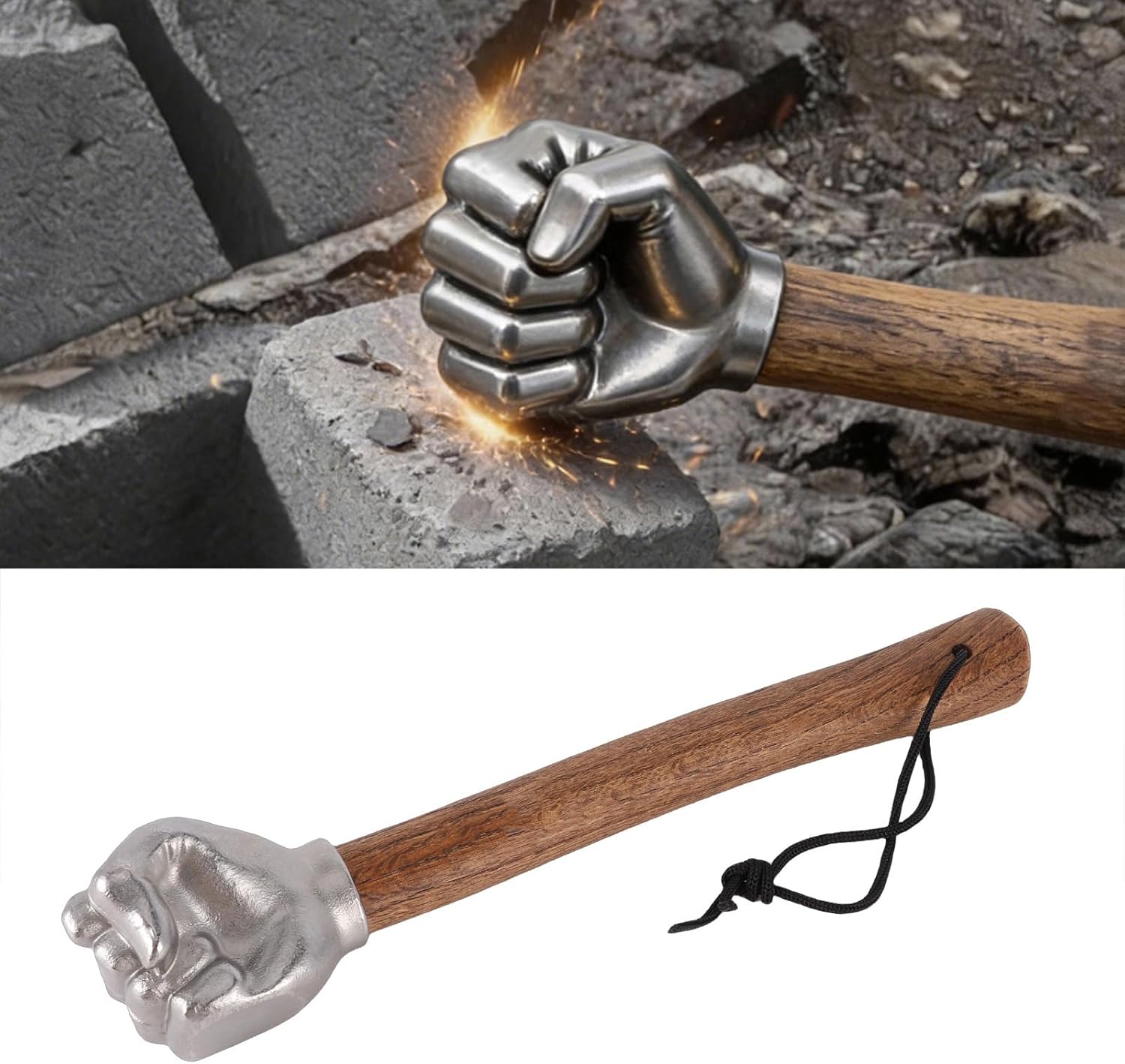 Garosa Fist Shaped Hammer Stainless Steel Head with Shock Absorbing Hardwood Handle for Home Outdoor Camping and Decorative Display