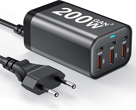 USB C Charger Block 200W Multi Port USB Fast Charging Station Hub GaN PPS PD 100W Type C Wall Charger Power Adapter for Multiple Laptop iPad iPhone 17 MacBook Galaxy S26 Android Pixel 65W 45W 30W 20W