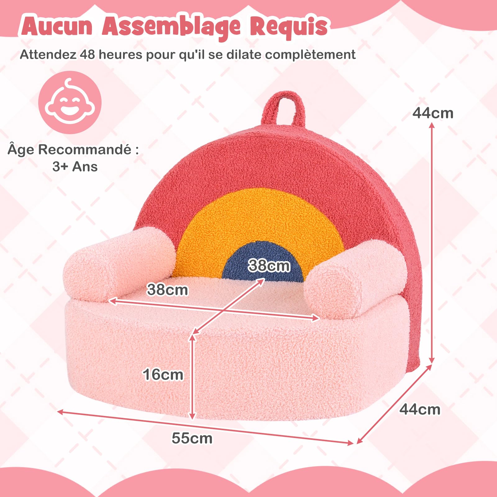 COSTWAY Fauteuil Enfants en Forme d'arc-en-Ciel, Rose