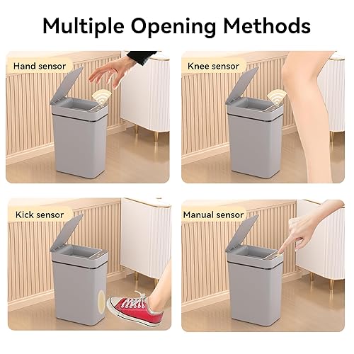 Miniatura 6 de Paquete de 3 cubos de basura de baño de 2.6 galones pequeños sin contacto automático con sensor de movimiento, cubos de basura delgados e