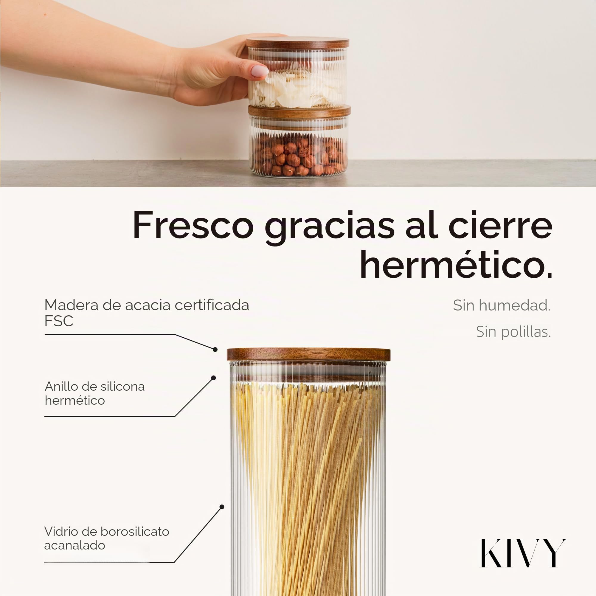KIVY Riffel - Tarros de cristal con tapa herméticos (4 x 1200 ml)