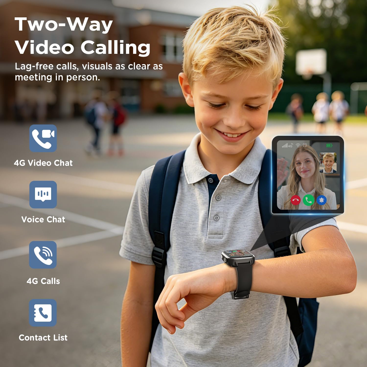 Nouvelle 4G Montre Connectée Enfant avec Appel Vidéo & GPS, IP68 Étanche Smartwatch avec SOS, SMS Chat Vocal, Mode École, Podomètre, Réveil, Suivi du Sommeil, Cadeau pour Garçons et Filles Noir
