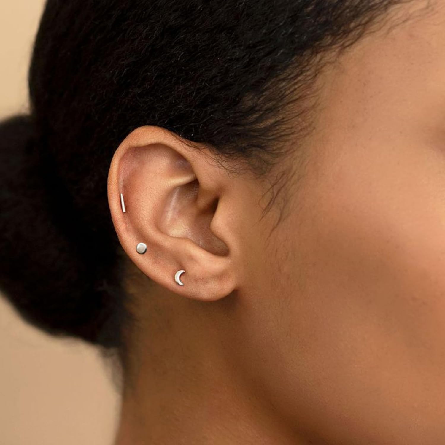 BLISI 3 Pairs Titanium Gold Stud Earrings - Hypoallergenic Moon/Heart/Ball/Bar/Flat Disc Small Studs Earrings for Women Minimalist Silver Nap Earrings Tarnish Resistant Earrings - Image 2