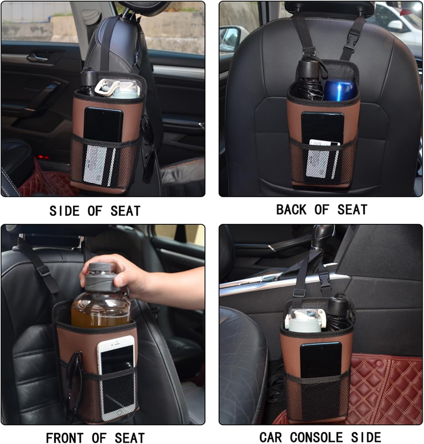Large Car Cup Holder Expander, Fits Large 24/36/40/46oz Water Bottles, Big Drinks Holder Bag- Universal Auto Vehicle for Cars, SUV & Truck RV's Golf-carts (Black)