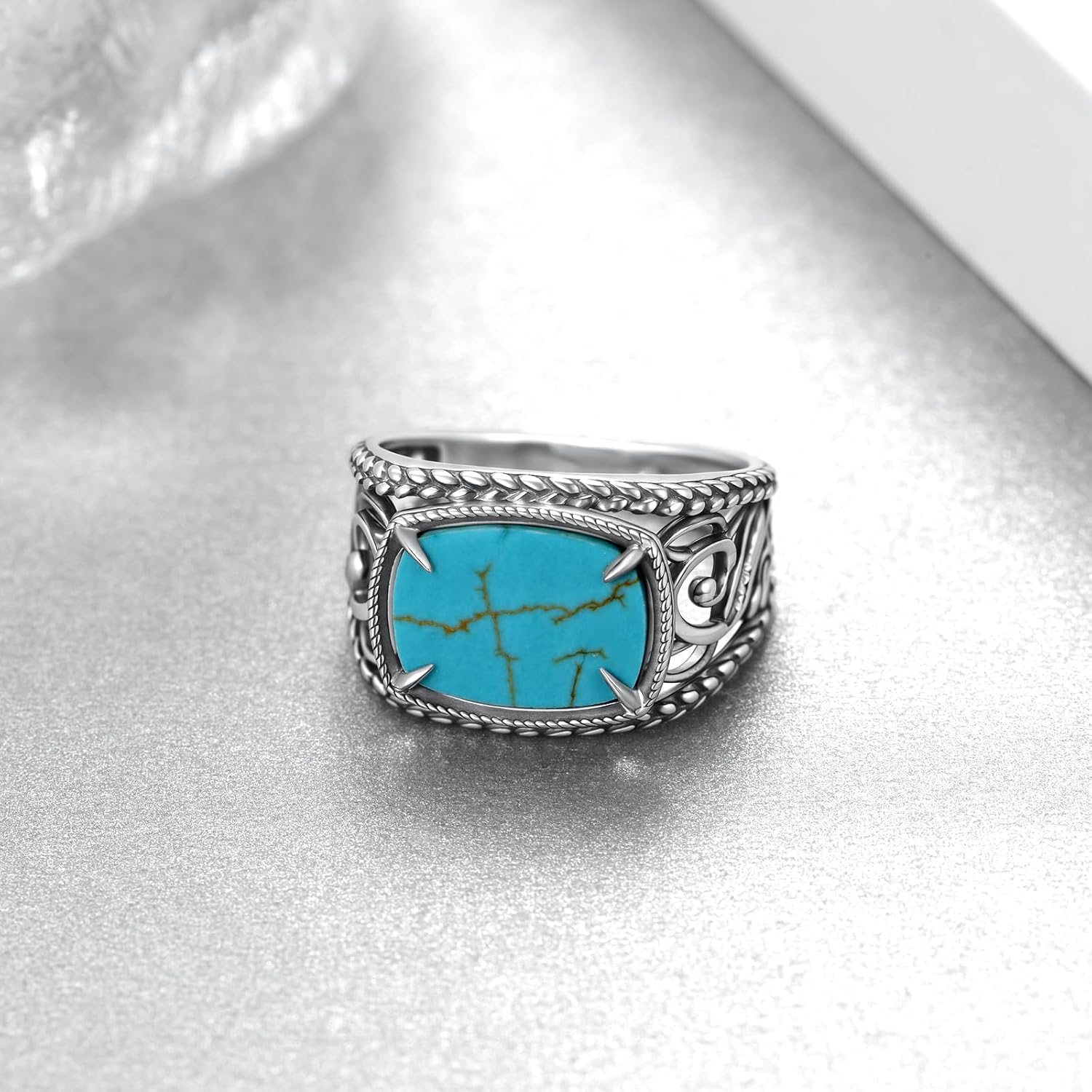 Genuine Turquoise Rings for Men 925 Sterling Silver Vintage Mens Ring Nature Gemstone Rings Real Turquoise Jewelry for Men - Image 3