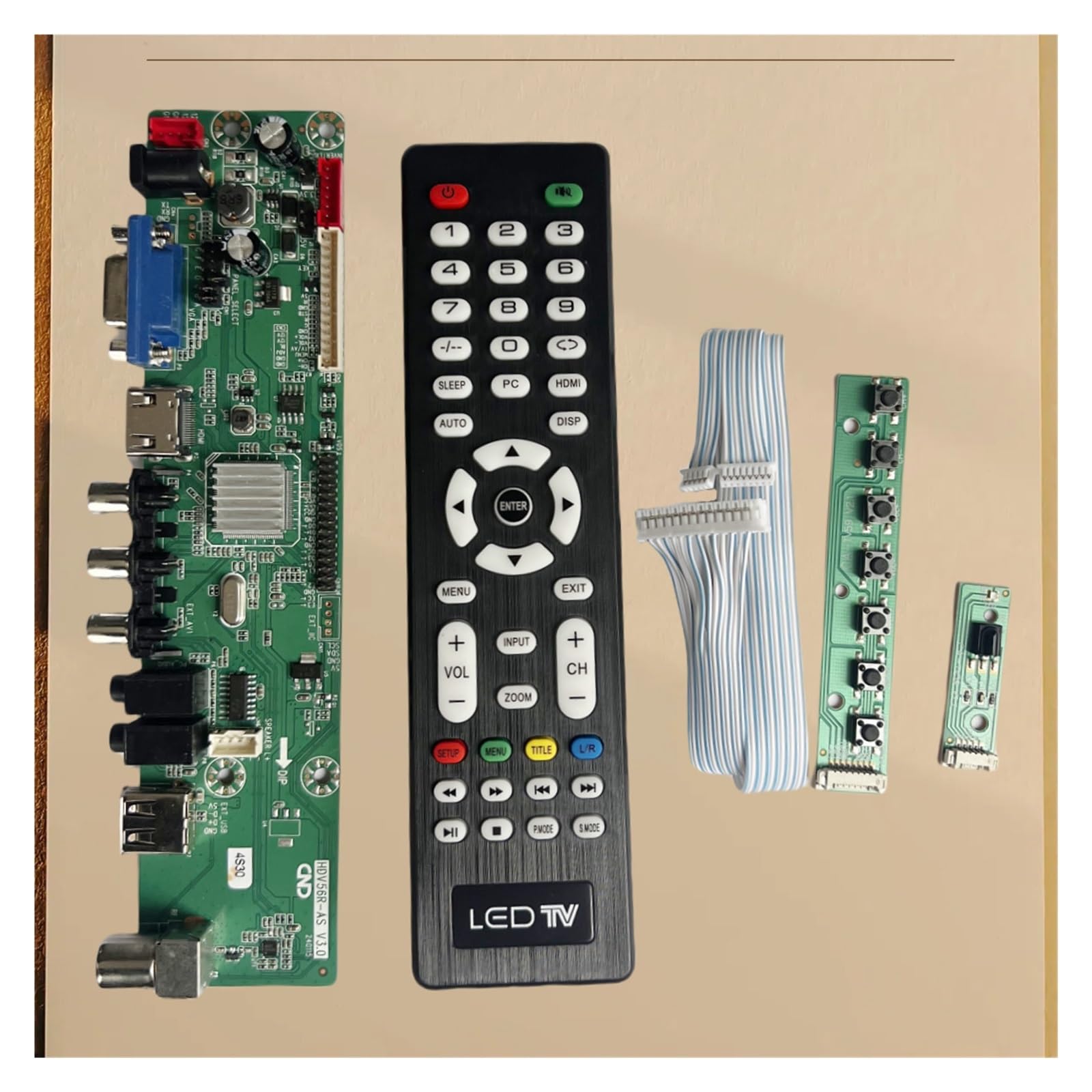 Carte Mère TV Universelle V56/V59 avec Carte Pilote, Prend en Charge La Carte TV Standard DVB-T2 (Comprend Le Kit De Boutons De Télécommande