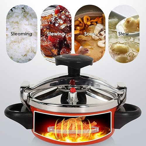 Miniatura 5 de Olla a presión de acero inoxidable, mini olla a presión compatible con inducción de 2 litros2.1 cuartos de galón, fondo doble con dispositivos de