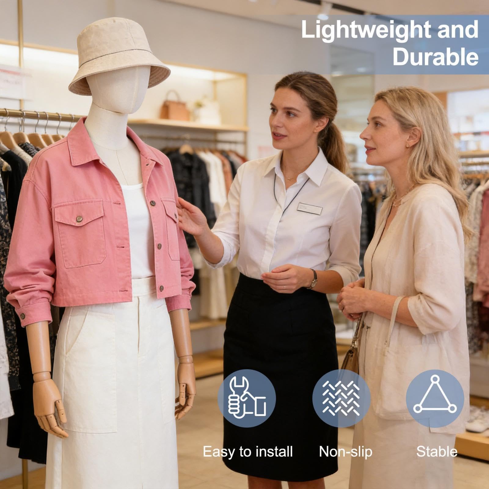 Mannequin de vitrine féminin réglable avec bras et support en métal, capacité de 30 kg, mannequin pour femme, homme, enfant, mannequin réglable pour boutique, couture, magasin de mode et vitrine