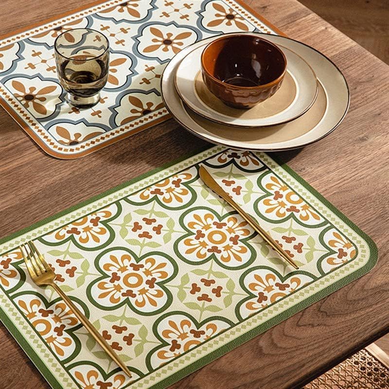 Image of Faux Leather Dining Table Placemats | Heat Insulation & Stain Resistant Waterproof Non Slip Dinner Table Mats | Perfect for Home, Kitchen, Restaurant, Office (Multicolor, Set of 3)