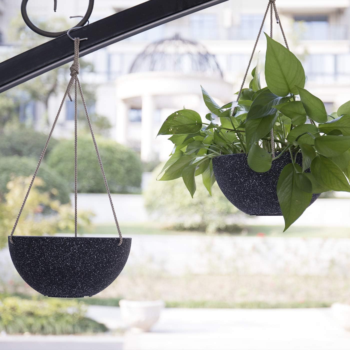 LA JOLIE MUSE Hanging Planters, Flower Pots Indoor & Outdoor, 10 Inch Garden Planters, New Iron Color, Set of 2 : Patio, Lawn & Garden