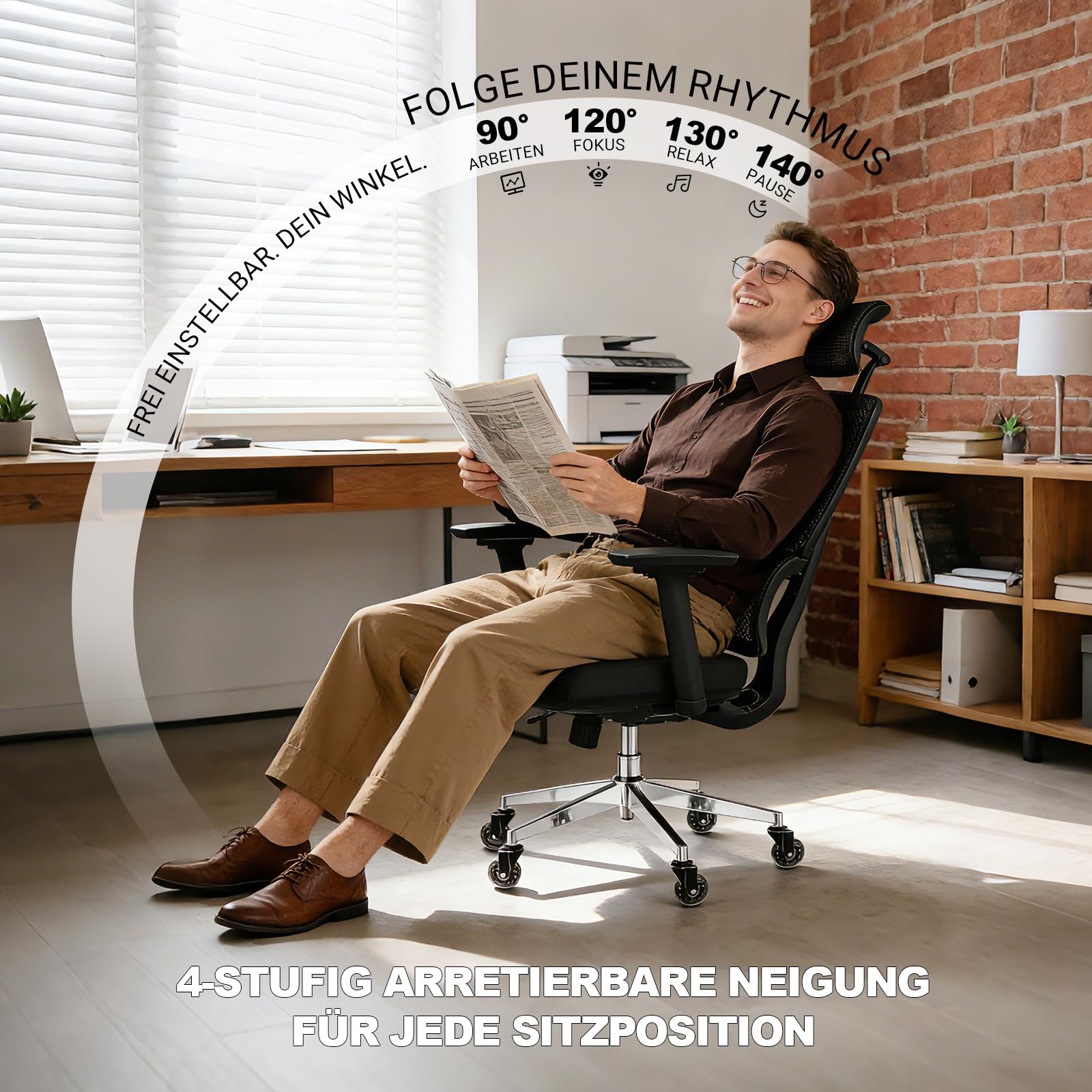 MELOKEA Bürostuhl Ergonomisch 200kg mit Verstellbarer Rückenlehne | Ergonomischer Schreibtischstuhl für große Menschen und langes Arbeiten mit Lendenstütze, 4D-Armlehnen, Sitztiefe Verstellbar