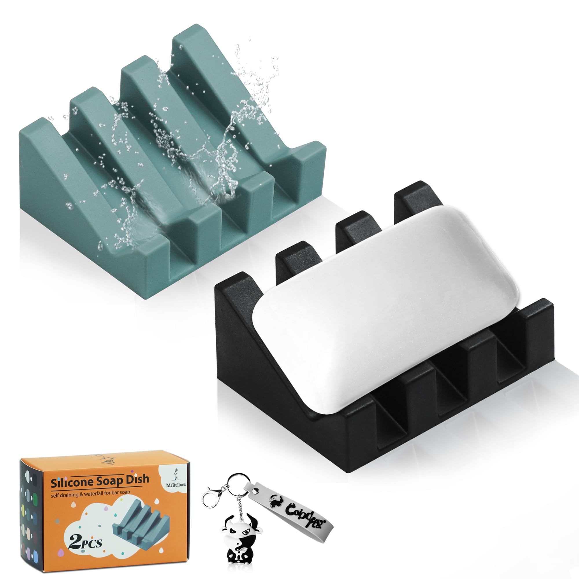 Portasapone In Silicone Con Scarico, Portasapone Per Doccia A Cascata, Portasapone Con Scarico Per Accessori Da Cucina (Verde E Nero, 2)-image