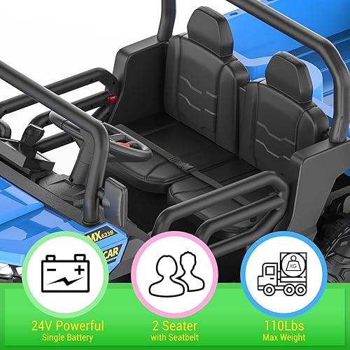 Miniatura 6 de Camión volquete de paseo para niños con control remoto, vehículos eléctricos UTV con cama de descarga eléctrica, 4WD Power Ride-on 6 ruedas,
