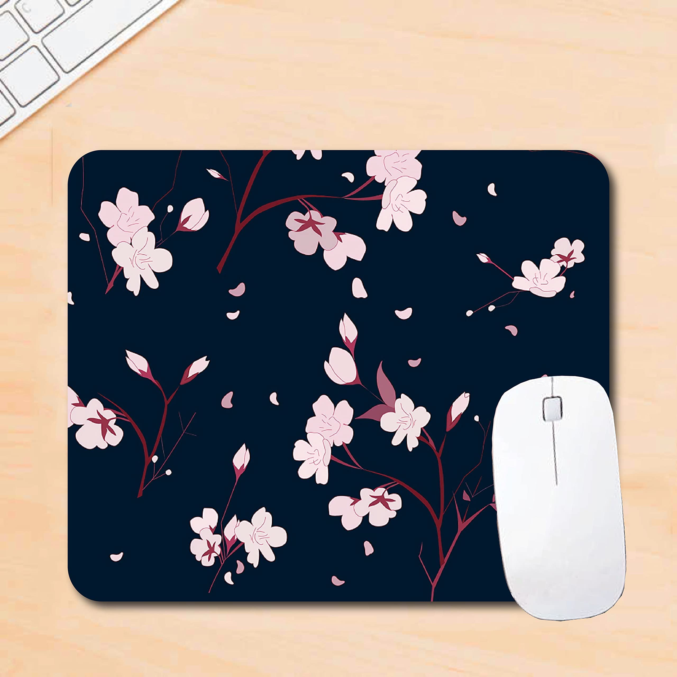 woopme® Floral Art Cherry Blossom Flower Printed Design Mouse Pad for Office Gaming Boys Girls Laptop PC Computer Rectangle Rubber Base Mousepad L x H 24 x 20 CMS
