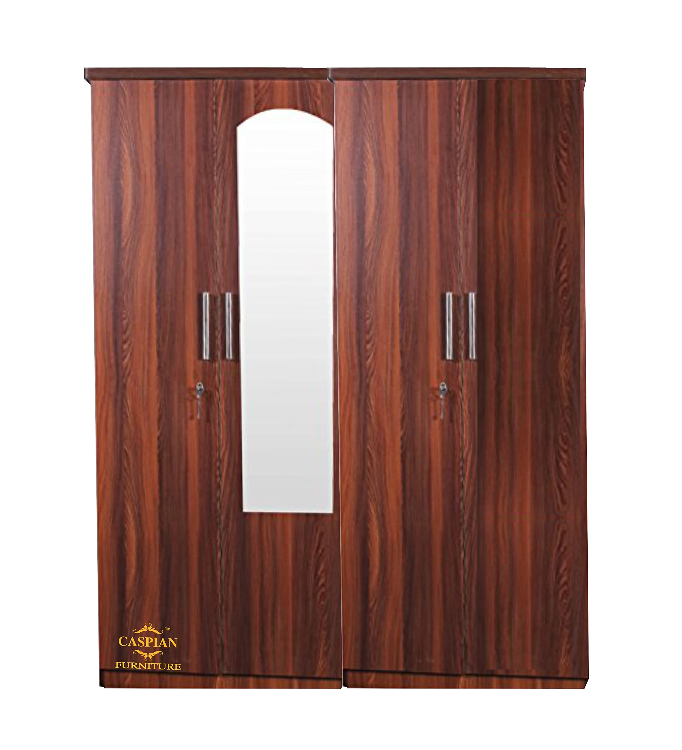 CASPIAN Engineered Wood Four Door Wooden Wardrobe (Streak Texture) | Furniture with Dressing Mirror | Cupboard/Almirah for Bedroom Clothes Storage Organizer with 10 Shelves & 4 Key Lock Drawers-image-9