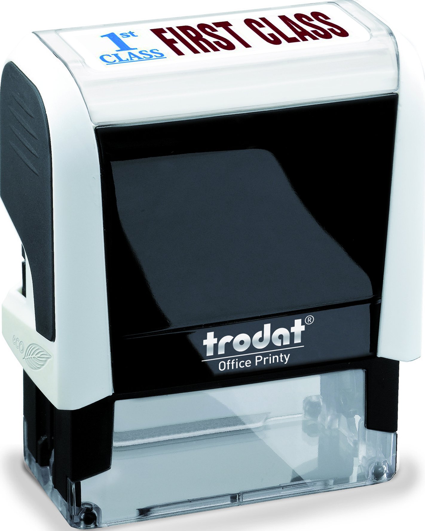 Trodat Stamp 4912 Office Printy with English Text FIRST CLASS – Self Inking, Red and Blue Ink, 18 x 46 mm