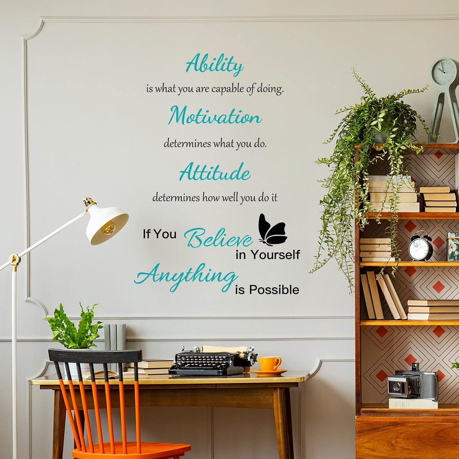 2 Sheets Vinyl Wall Quotes Stickers Ability Motivation Attitude Believe in Yourself Inspirational Saying Home Decals Quote Home Decor for Office School Classroom Teen Dorm Room Wall Decal (Blue)