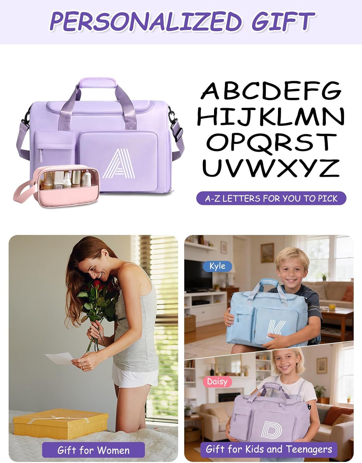 Personalized Overnight Bags, Gifts for Tween Girls 8 9 10 11 12 13 14 15 16 Year Old, Dance Bag for Girl College Teen, Womens Travel Duffel Weekender Bag, Gifts for Teenage Kids Women Friend, Purple K - Image 2